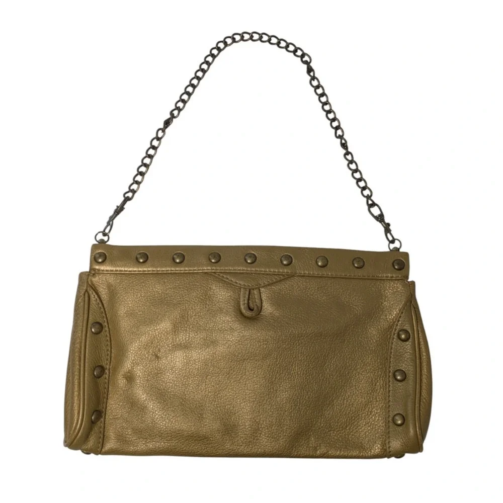 Hobo International Gold Bronze Leather Shoulder Bag Convertible Clutch Studded